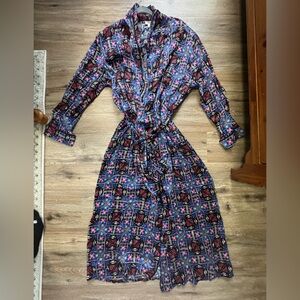 Vintage Nordstrom 100% Silk Lingerie Robe | Geometric Print | Tie Waist